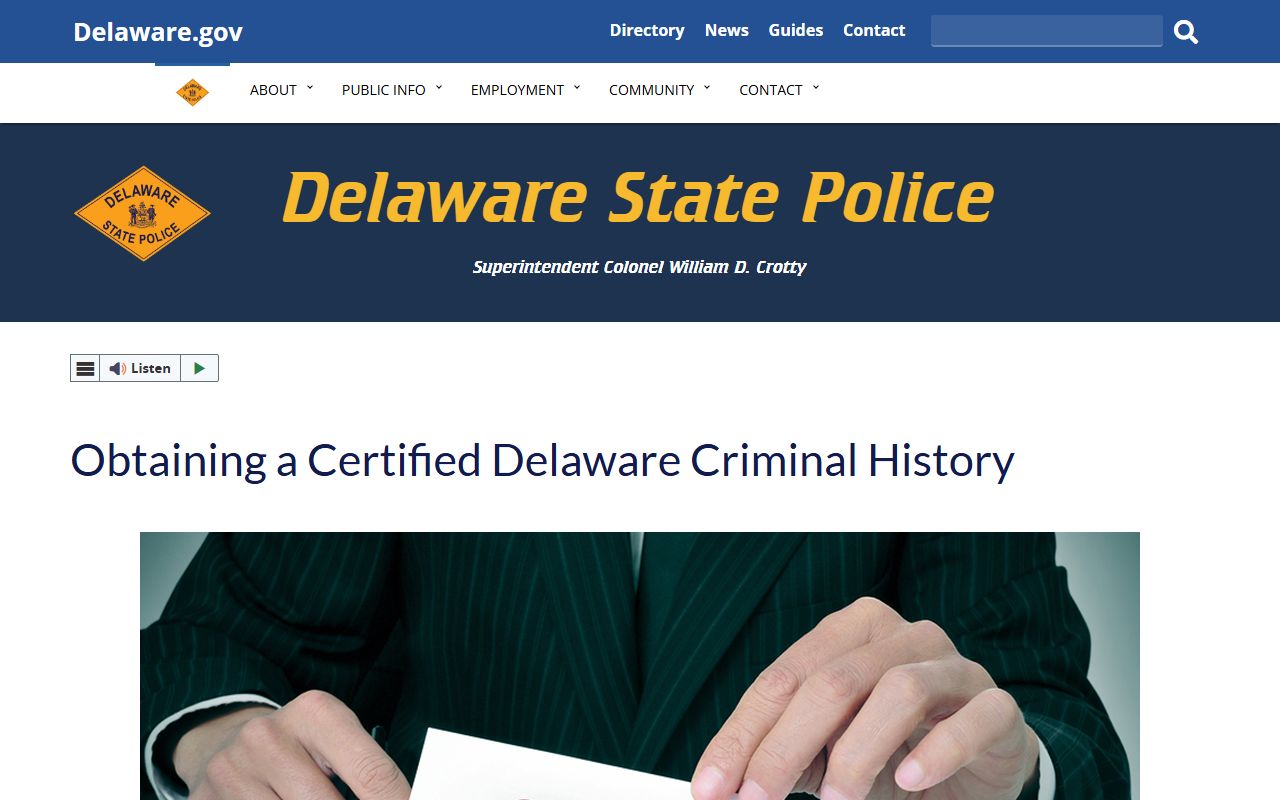 Delaware State Police SBI Dover location for Dover background check fingerprinting