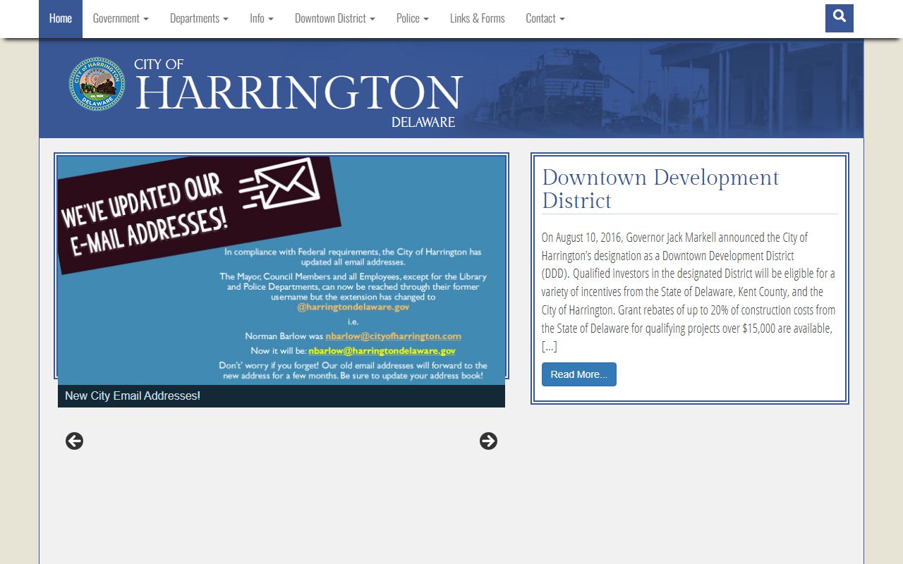 Harrington city government portal for background check records