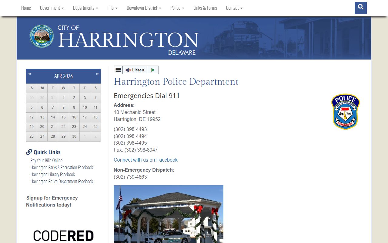 Harrington Police Department background check records page