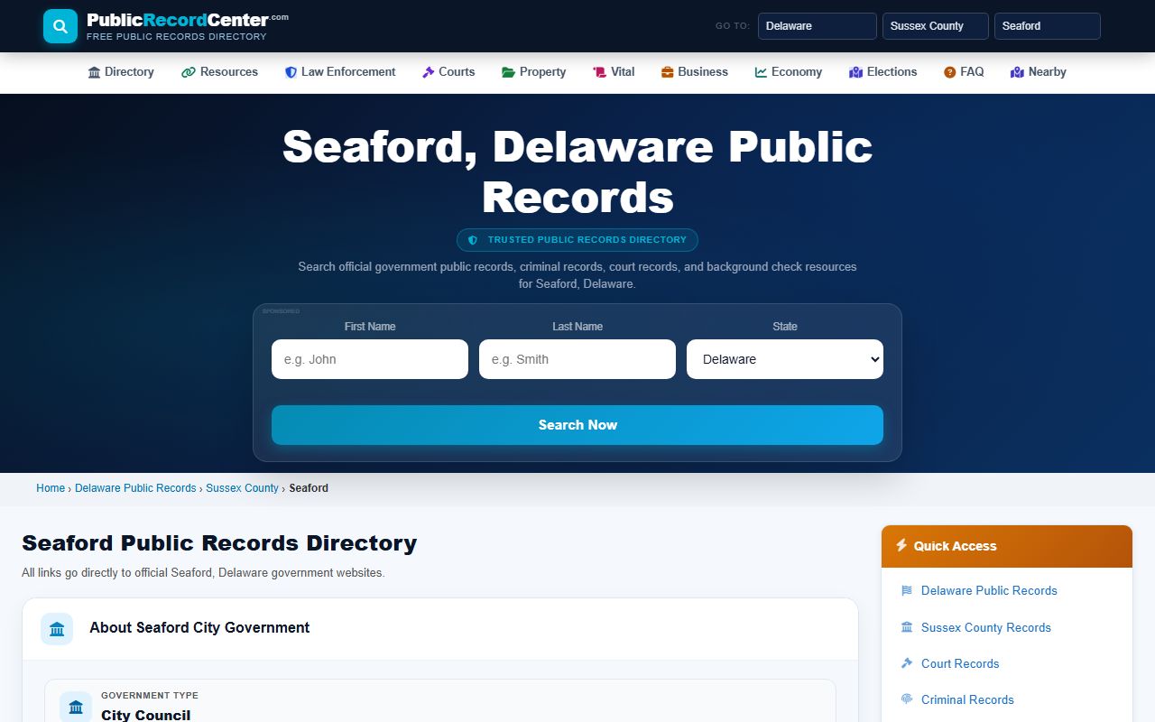 Seaford Police Department records page for Seaford Background Check