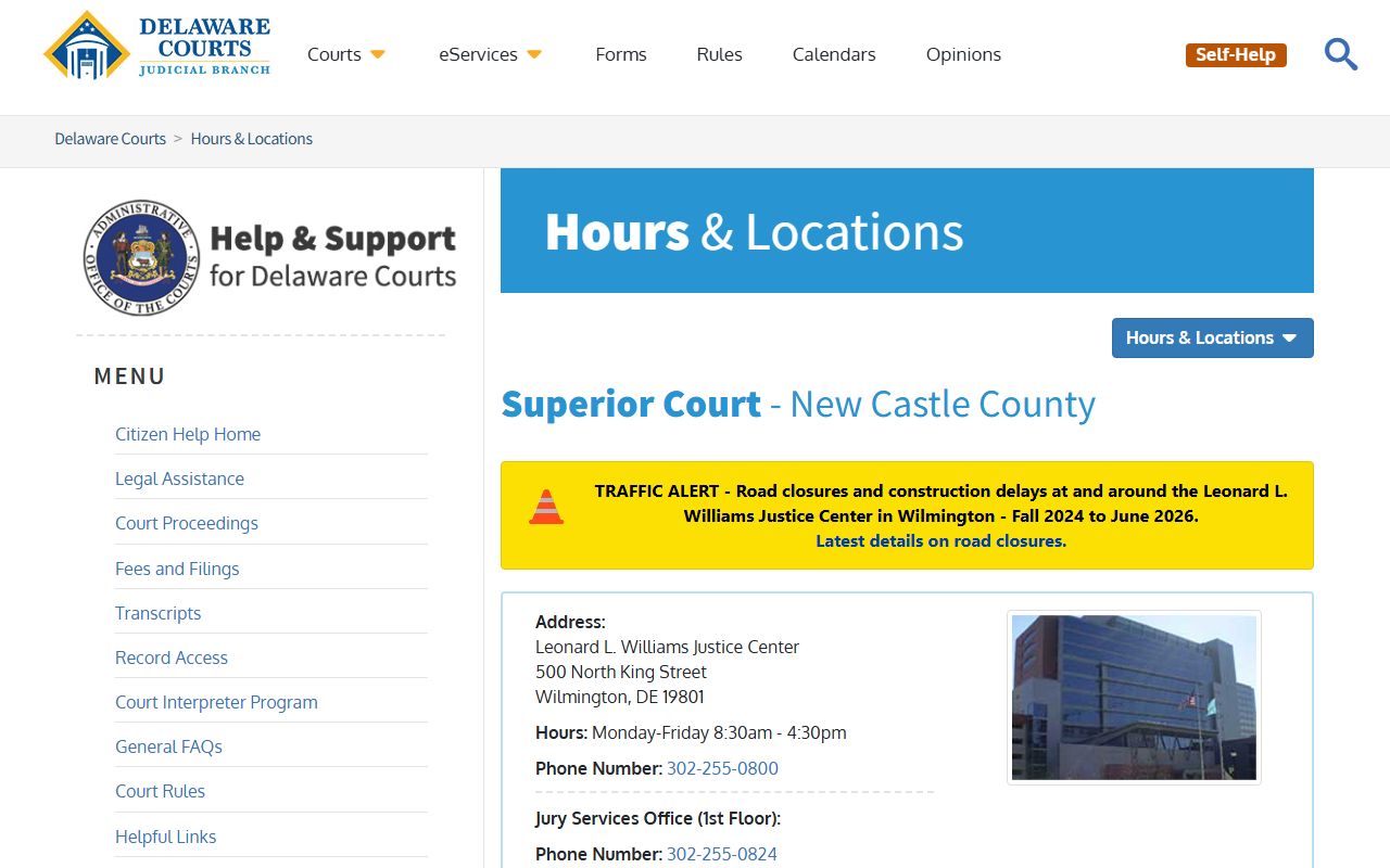 Leonard L. Williams Justice Center for Wilmington background check court records