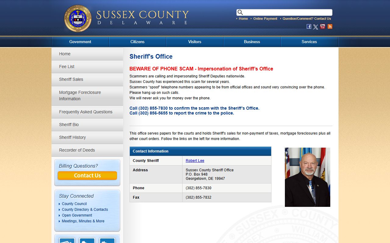 Sussex County Sheriff's Office for Background Check records in Georgetown