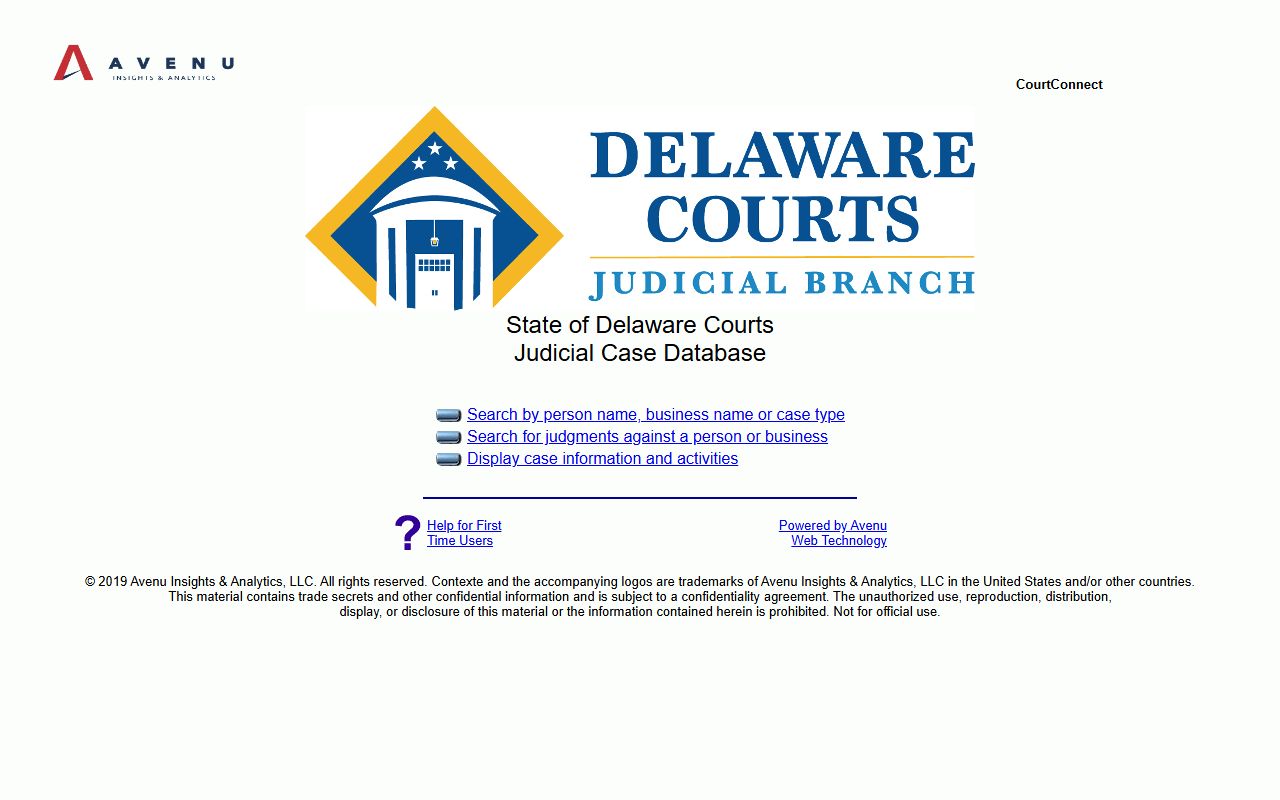 Delaware CourtConnect court records search for background check research