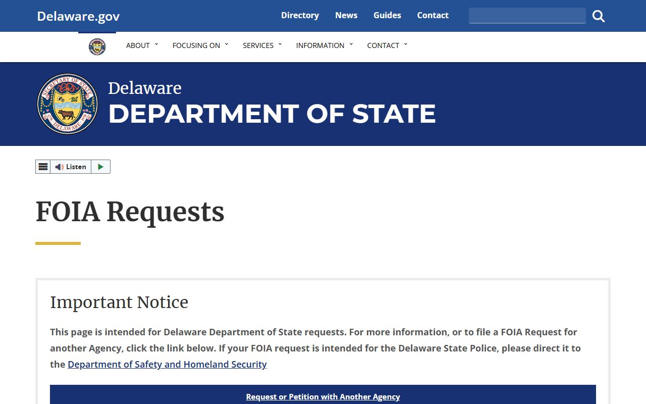 Delaware Freedom of Information Act portal for background check records requests