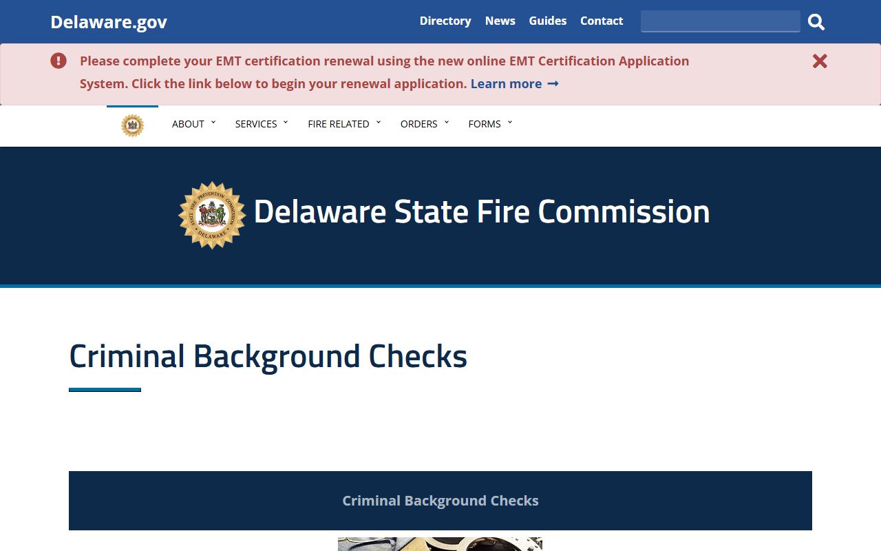 Delaware State Fire Commission background check rules